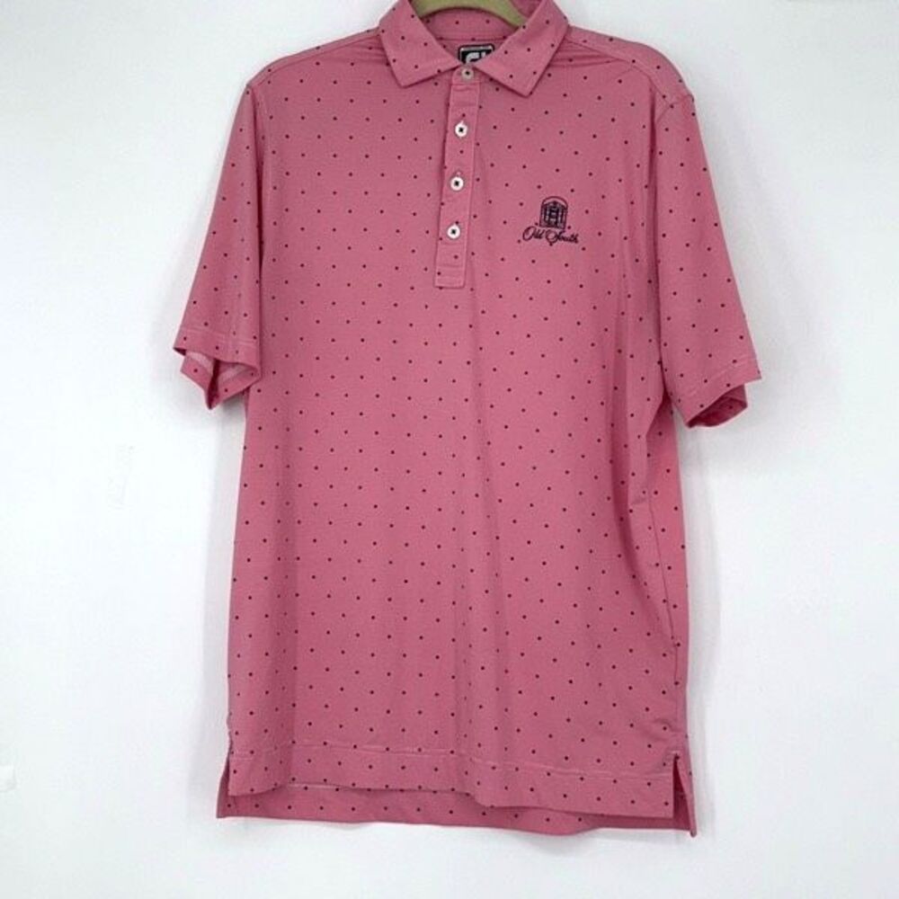FootJoy Athletic Fit Old South Striped‎ Golf Polo Performance Shirt Pink Navy M
